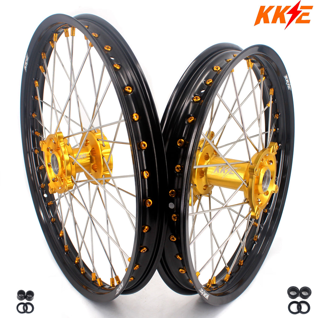 KKE 21 & 19 MX Rims for Suzuki RMZ250 2007-2025 RMZ450 2005-2025 Gold Nipple