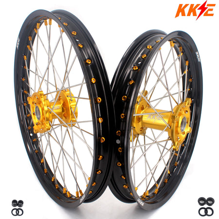 KKE 21 & 19 MX Rims for Suzuki RMZ250 2007-2025 RMZ450 2005-2025 Gold Nipple