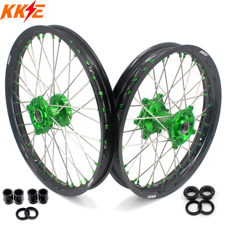 KKE 1.6*21 & 2.15*19 Wheels Rims Fit Kawasaki KX450 2019-2025 KX450X 2021-2025 Green Nipples