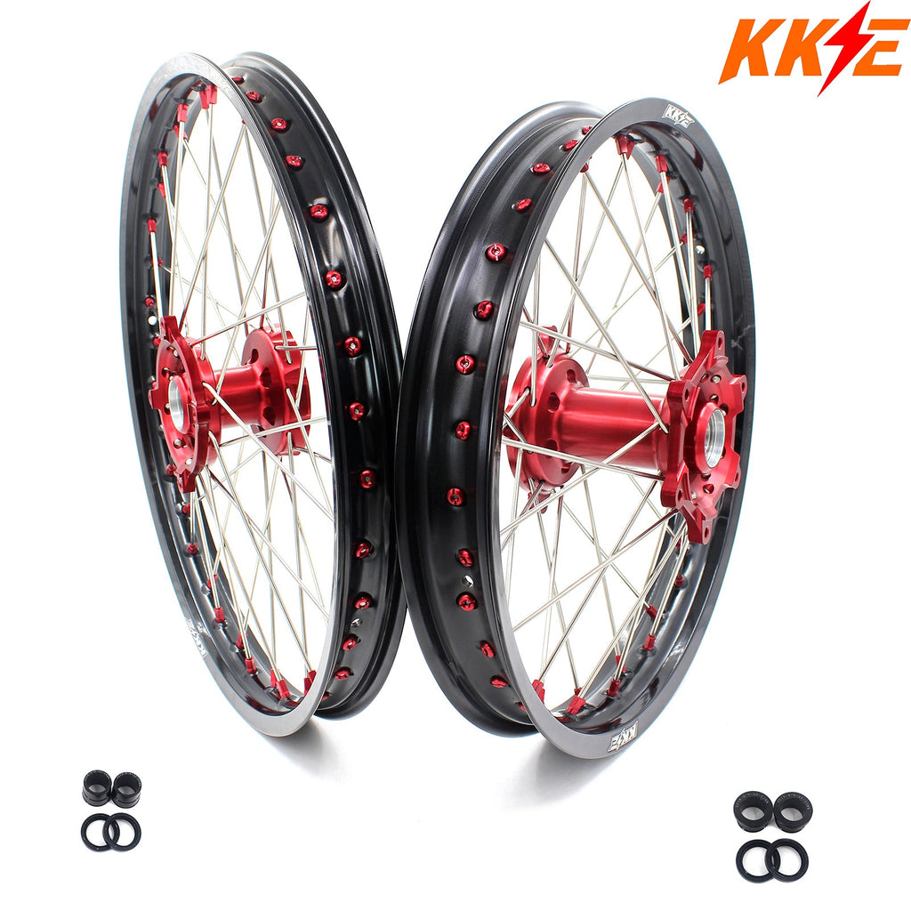 KKE 21 & 19 Wheels for Suzuki RMZ250 2007-2025 RMZ450 2005-2025 Red Nipples
