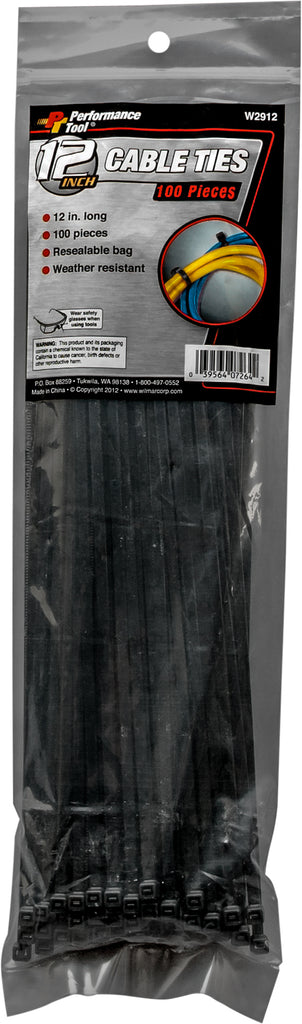 Performance Tool W2912 High Strength 12" Cable Tie - 100 Pack