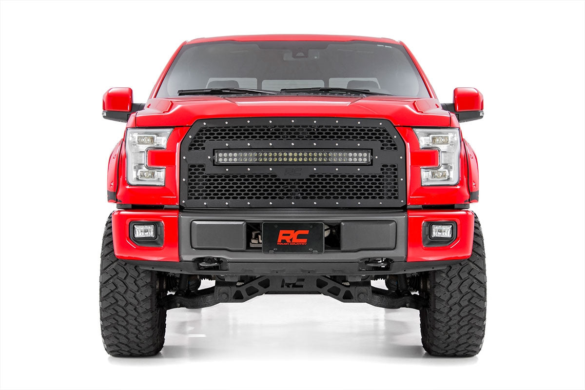 Mesh Grille | 30" Dual Row LED | Black | Amber DRL | Ford F-150 (15-17) | 70193BDA