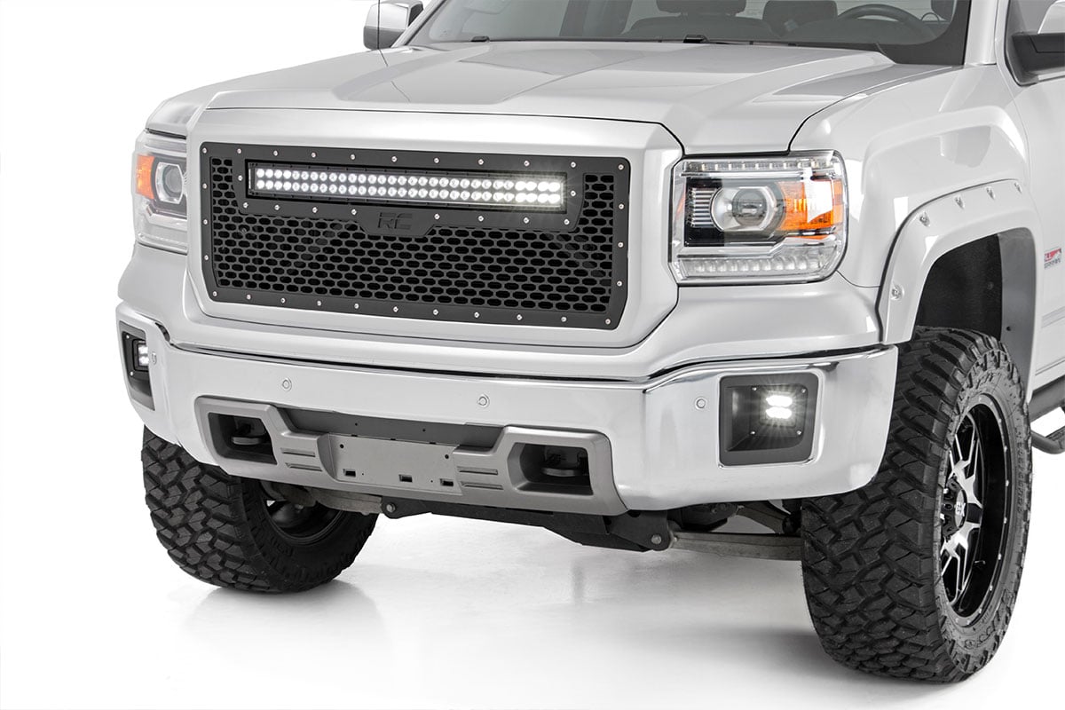 Mesh Grille | 30" Dual Row LED | Black | White DRL | GMC Sierra 1500 (14-15) | 70190DRL