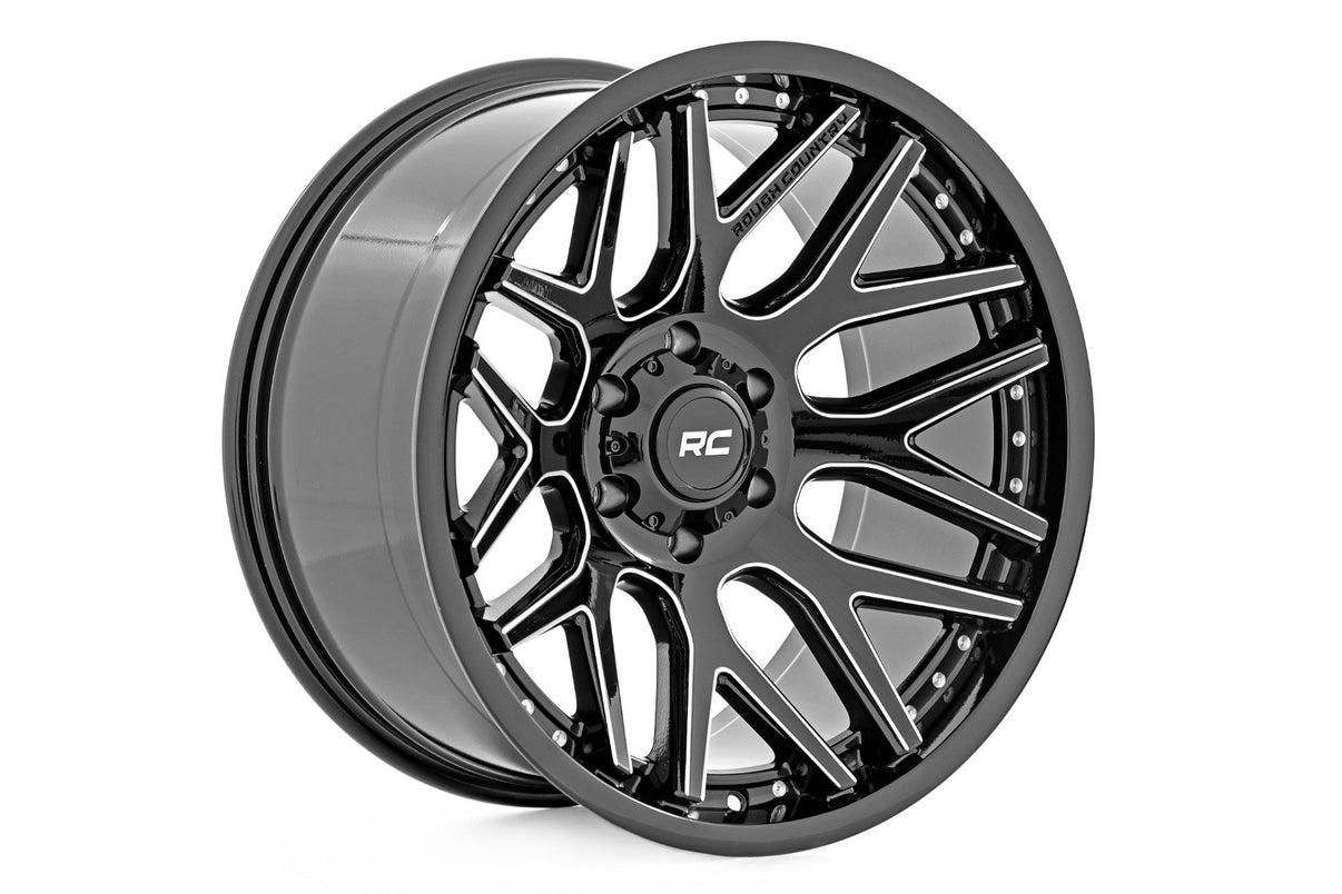 Rough Country 95 Series Wheel | One-Piece | Gloss Black Machined | 20x10 | 8x180 | -19mm | 95201006M