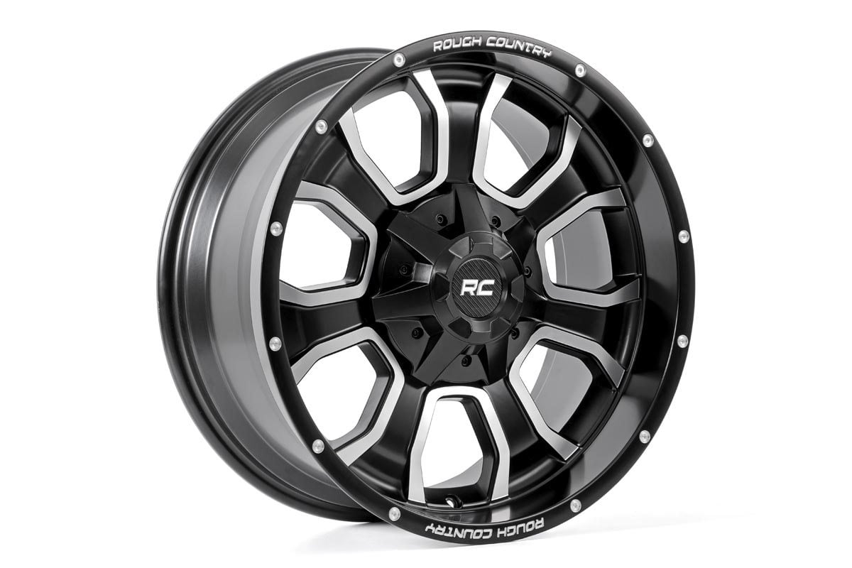 Rough Country 93 Series Wheel | One-Piece | Machined Black | 20x9 | 6x5.5/6x135 | 0mm | 93209012