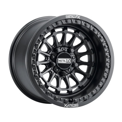 Metal FX Delta beadlock 15x10 Satin Black 5/4.5 mounted on Journey Rock Poison tires