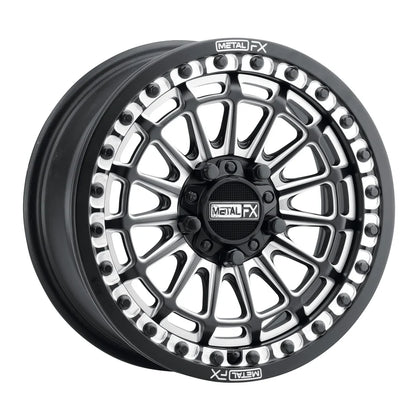 Metal FX Delta Beadlock Wheels (Black Contrast Cut) on Valor Offroad Alpha Tires – UTV Wheel & Tire Kit