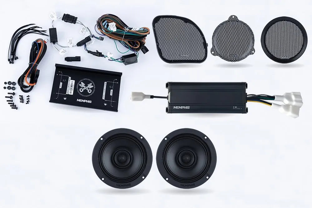 Memphis Audio | Harley Davidson 2-Speaker Direct Fit OEM Kit W/ Amplifier, Mount &amp; Harness