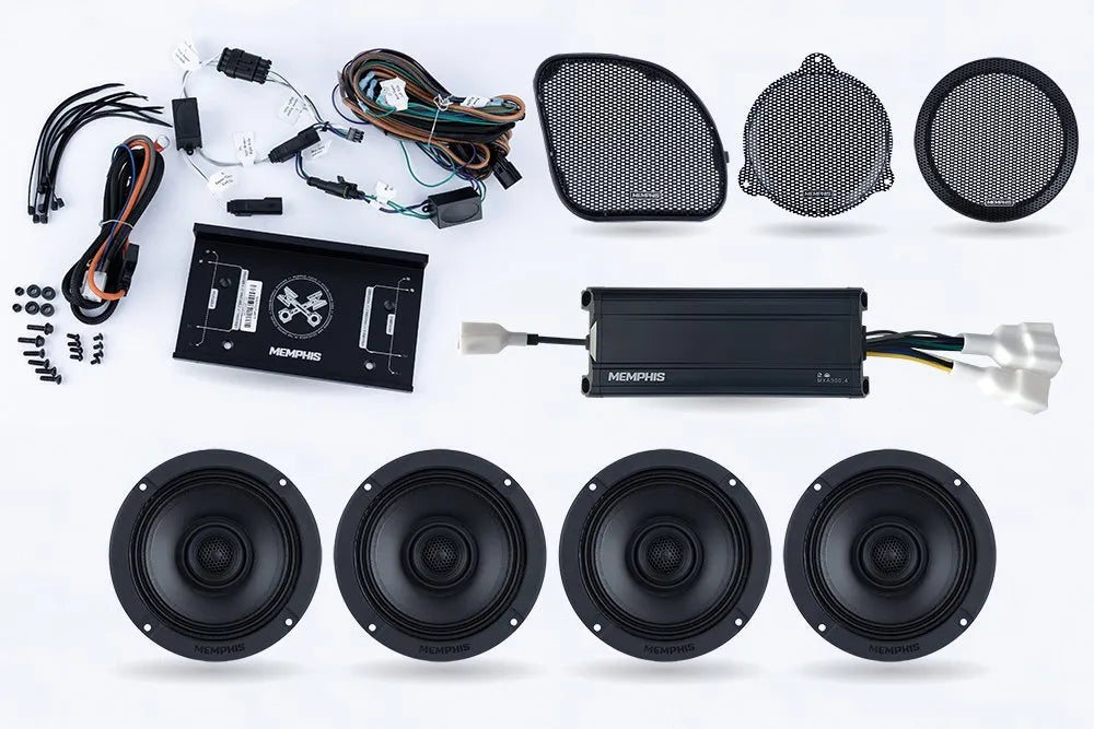 Memphis Audio | Harley Davidson 4-Speaker Direct Fit OEM Kit W/ Amplifier, Mount &amp; Harness