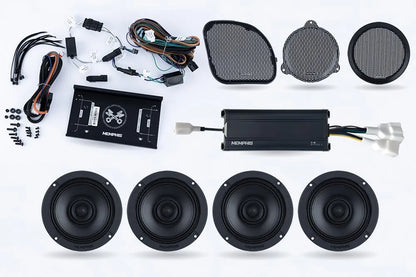 Memphis Audio | Harley Davidson 4-Speaker Direct Fit OEM Kit W/ Amplifier, Mount &amp; Harness