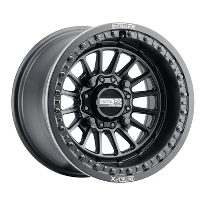 Metal FX Delta beadlock 15x10 Satin Black 4/137 mounted on Journey Rock Poison tires