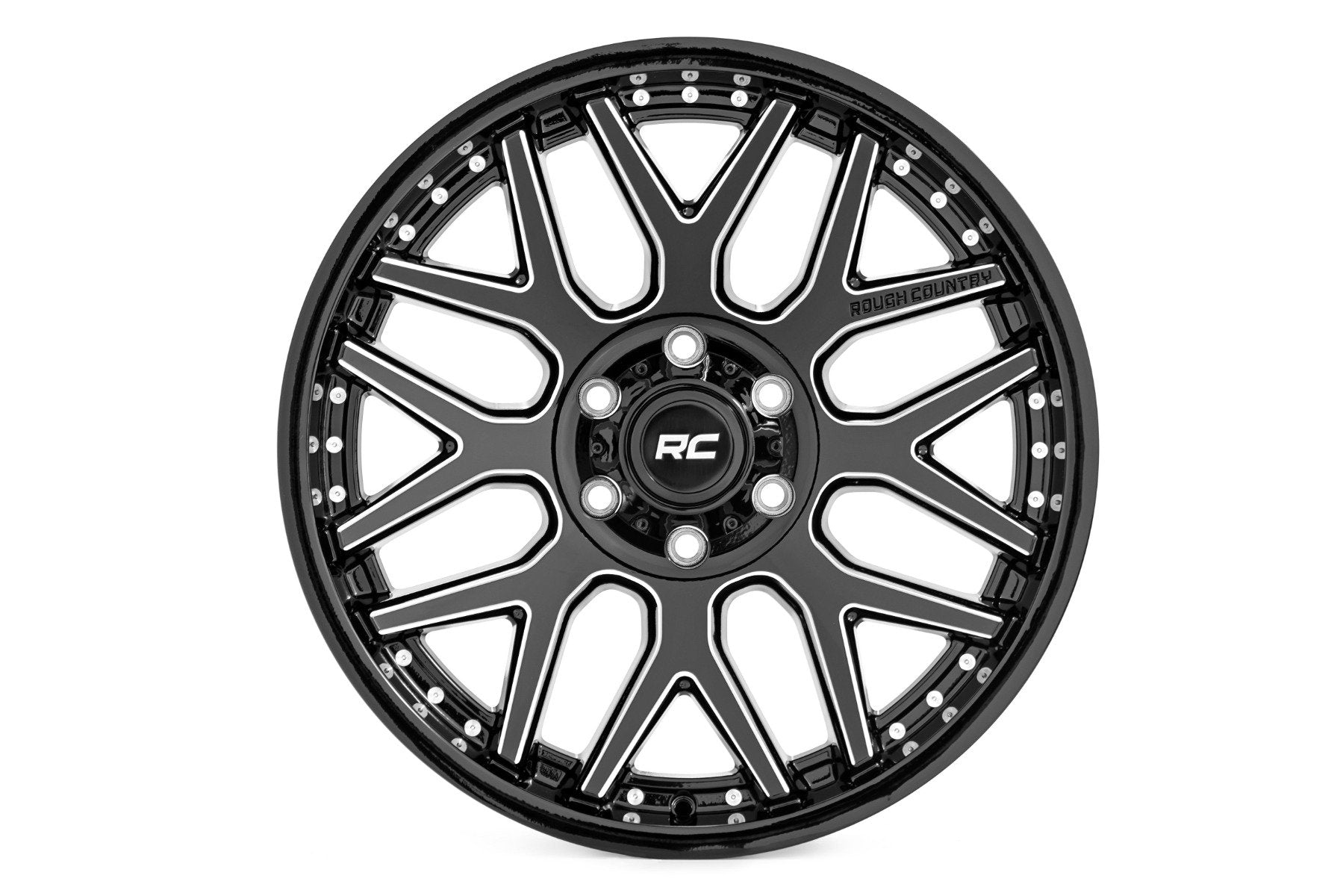 Rough Country 95 Series Wheel | One-Piece | Gloss Black Machined | 20x10 | 8x180 | -19mm | 95201006M