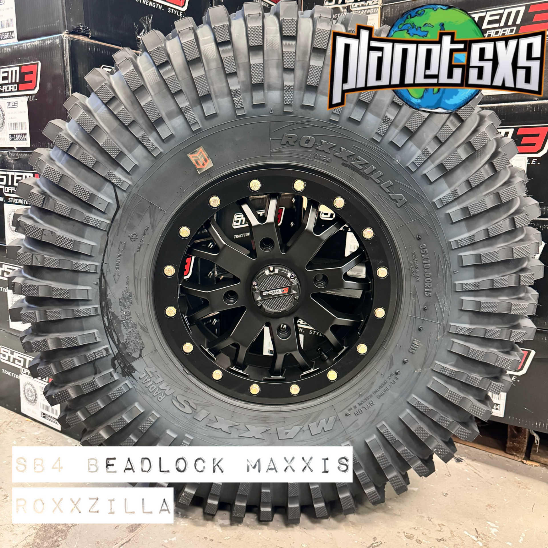 System 3 SB4 Matte Black Beadlocks + Maxxis Roxxzilla Tires
