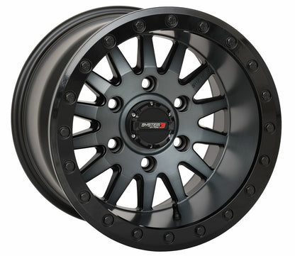 System 3 SB8 Brushed Grey Beadlocks + Journey Rock Poison tires (Mounted UTV Kit) | 5/4.5 Bolt Pattern PlanetSXS