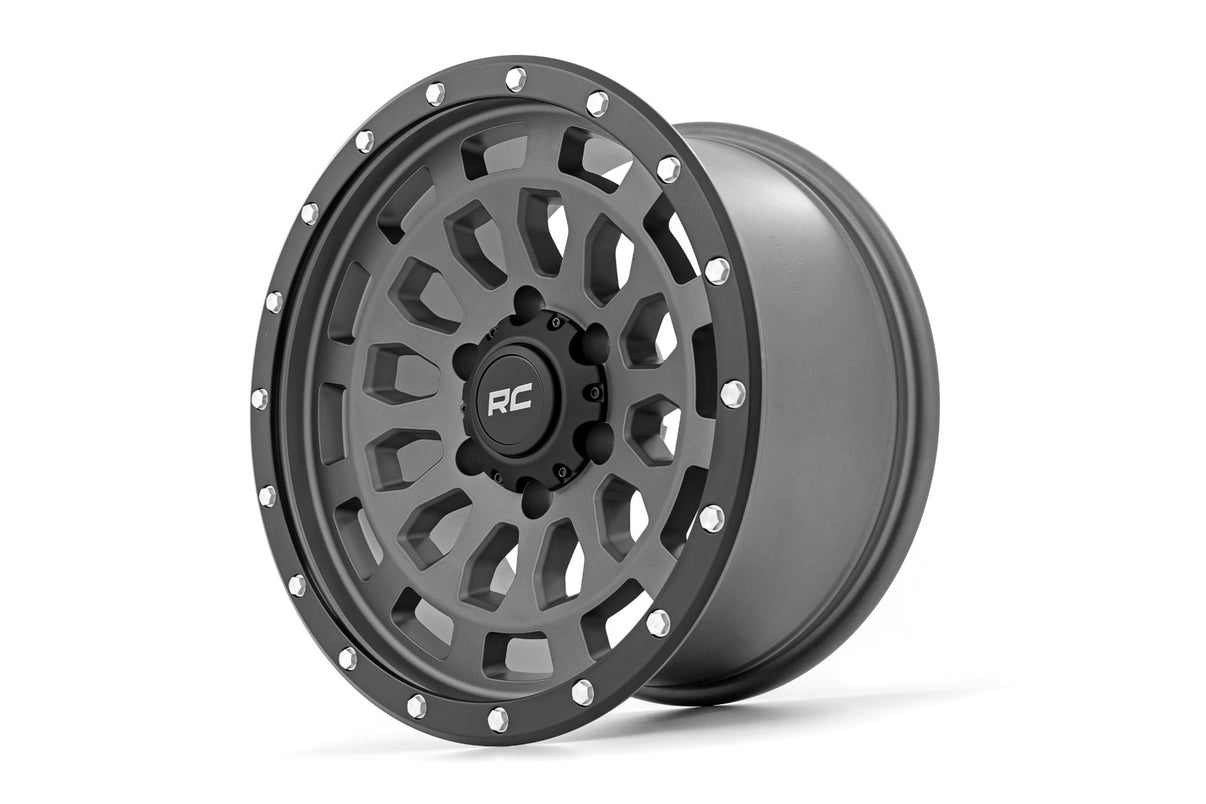 Rough Country 87 Series Wheel | Simulated Beadlock | Gray/Black | 17x8.5 | 6x5.5 | +0mm | 87170912G