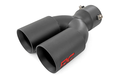 Exhaust Tip | Black | Red RC Logo | 2.5-3 Inch Pipe Single Inlet | Dual Outlet | 96050