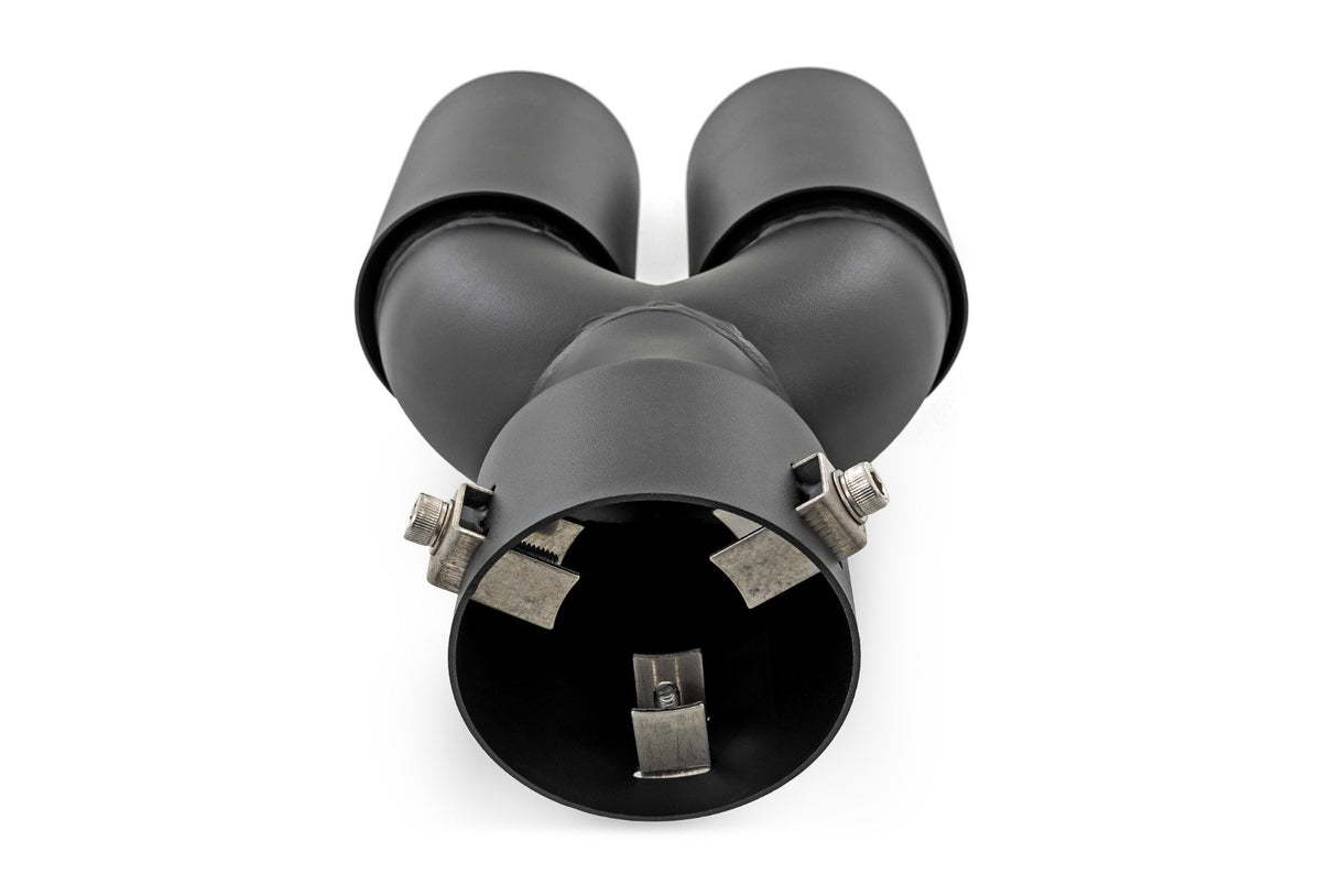 Exhaust Tip | Black | Red RC Logo | 2.5-3 Inch Pipe Single Inlet | Dual Outlet | 96050