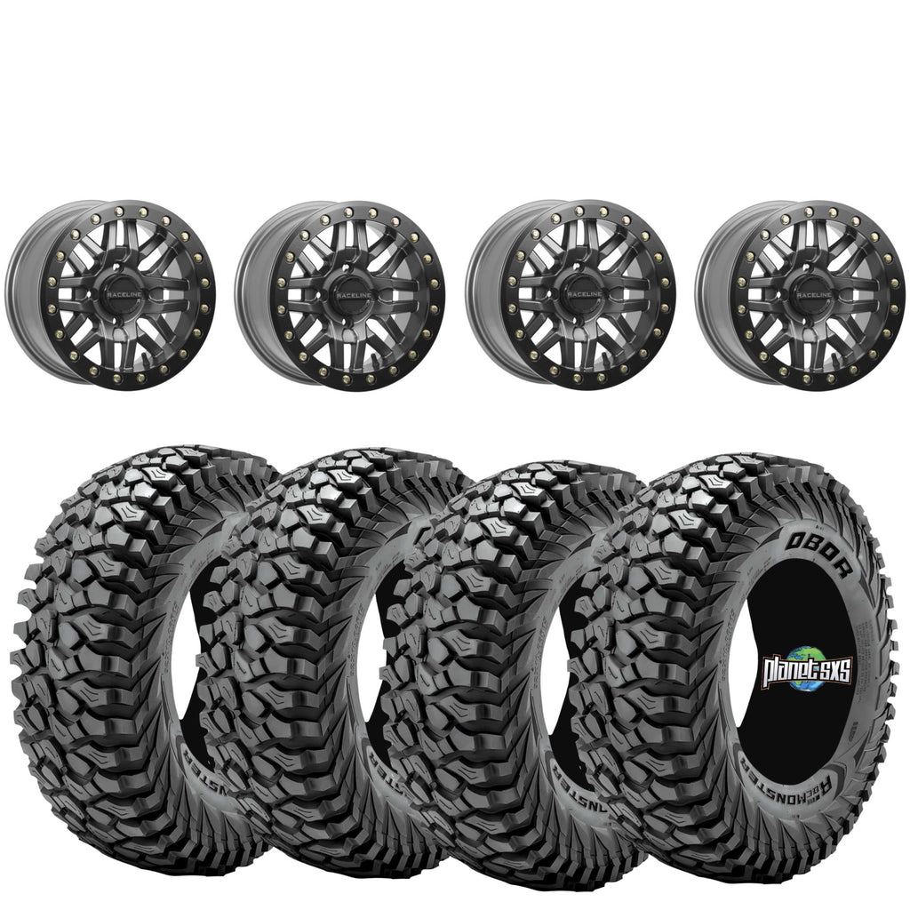 Raceline Ryno 15x10 beadlock Gunmetal 4/156 5+5 mounted on Obor Roc Scrapers