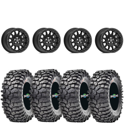 Valor V09 Satin Black Beadlock 15x10 Mounted on Maxxis Roxxzillas | 4/137 Bolt Pattern