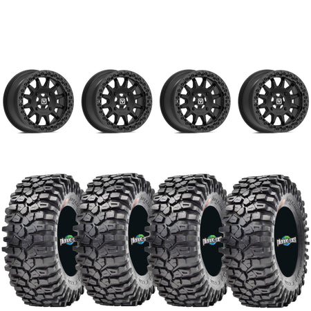 Valor V09 Satin Black Beadlock 15x10 Mounted on Maxxis Roxxzillas | 4/137 Bolt Pattern