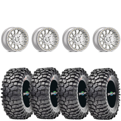 Valor V09 Raw Machined Beadlock 15x10 Mounted on Maxxis Roxxzillas | 4/137 Bolt Pattern