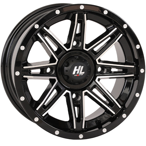 14x7 4/137 4+3 (+10mm) UTV SidebySide RZR Ranger X3 Can-AM Talon Honda KRX Kawasaki YXZ Yamaha High Lifter  HL22 Wheel Gloss Blk-Mach