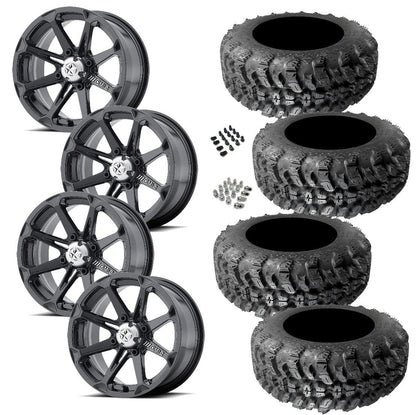 MSA M12 Diesel Gloss Black Beadlocks on Interco Sniper Tires – 4/156 Bolt Pattern