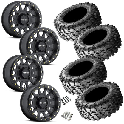 Method 401 Matte Black Beadlocks on Maxxis Carnivore Tires – 6/5.5 UTV Wheel & Tire Kit