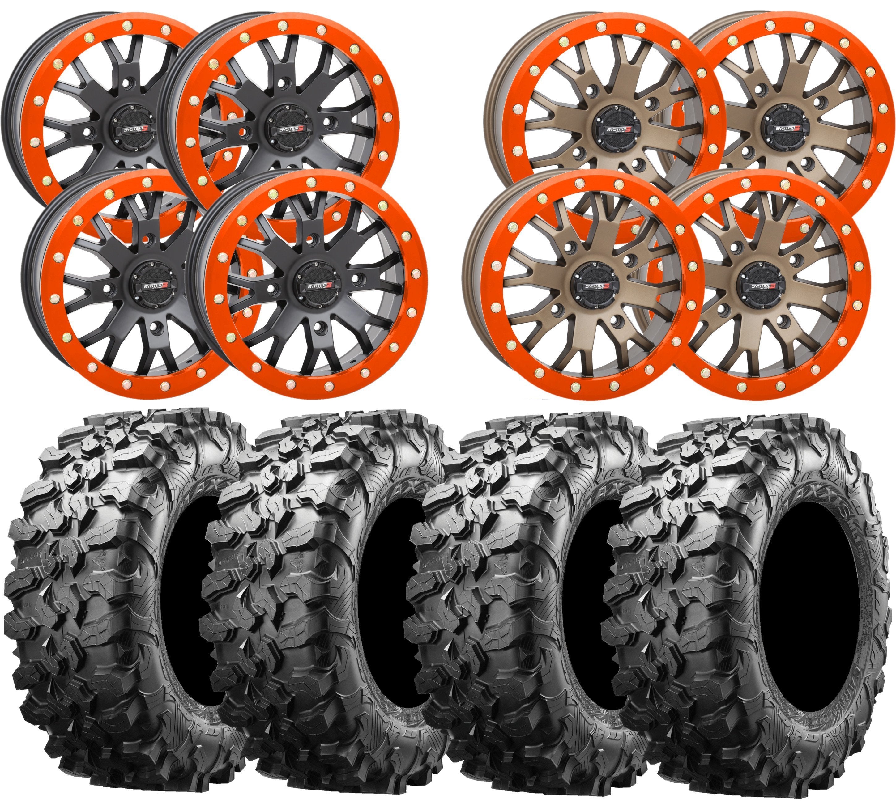 System 3 SB4 and Maxxis Carnivore UTV Wheel and Tire Kit w/ custom Ora ...