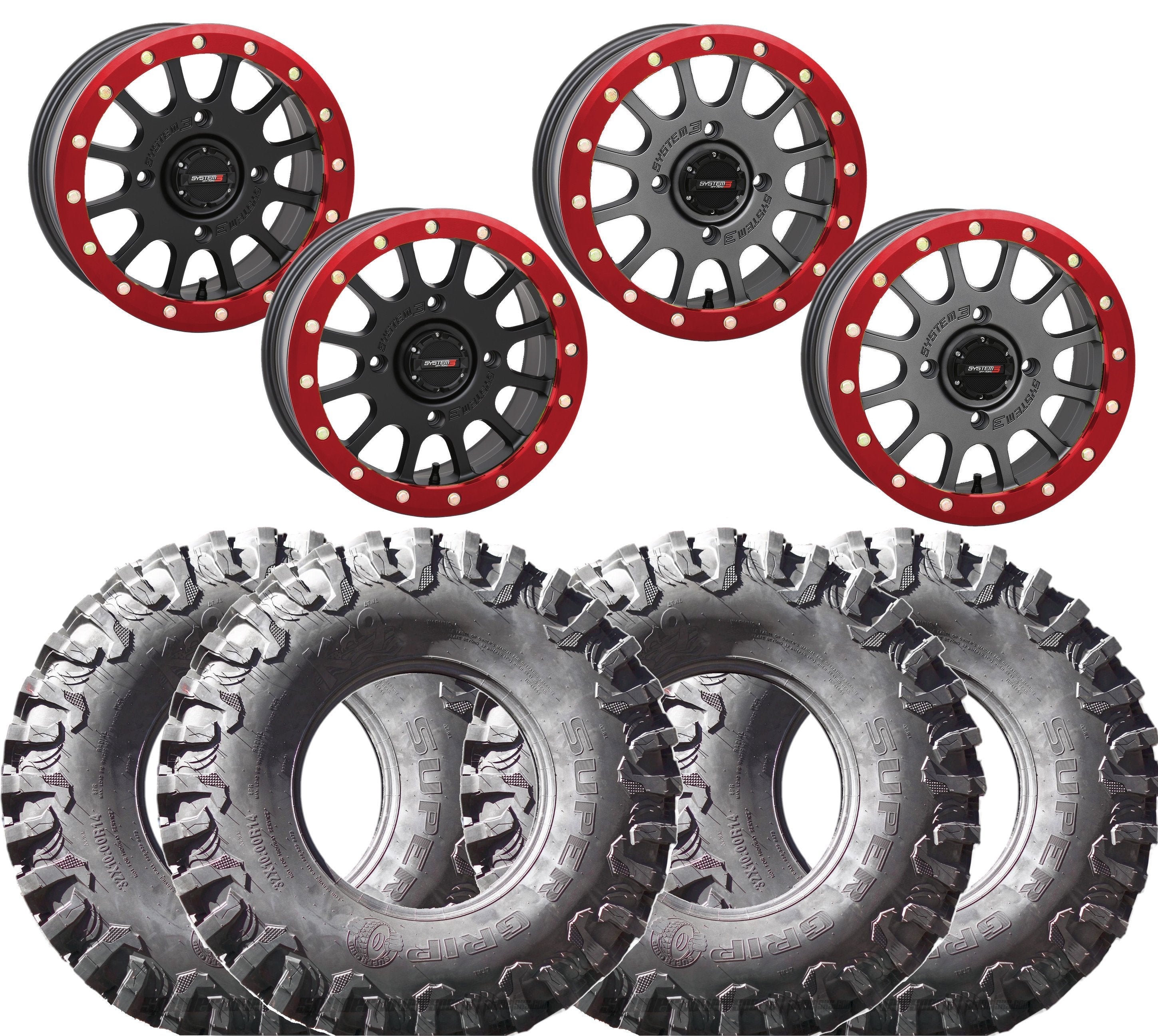 System 3 SB-5 RED Beadlock Wheel and SuperGrip K9 Tire Kit