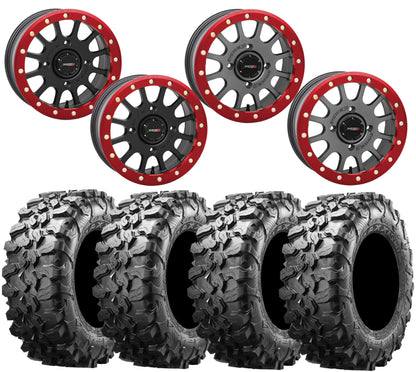 System 3 SB-5 RED Beadlock Wheel and Maxxis Carnivore Tire Kit