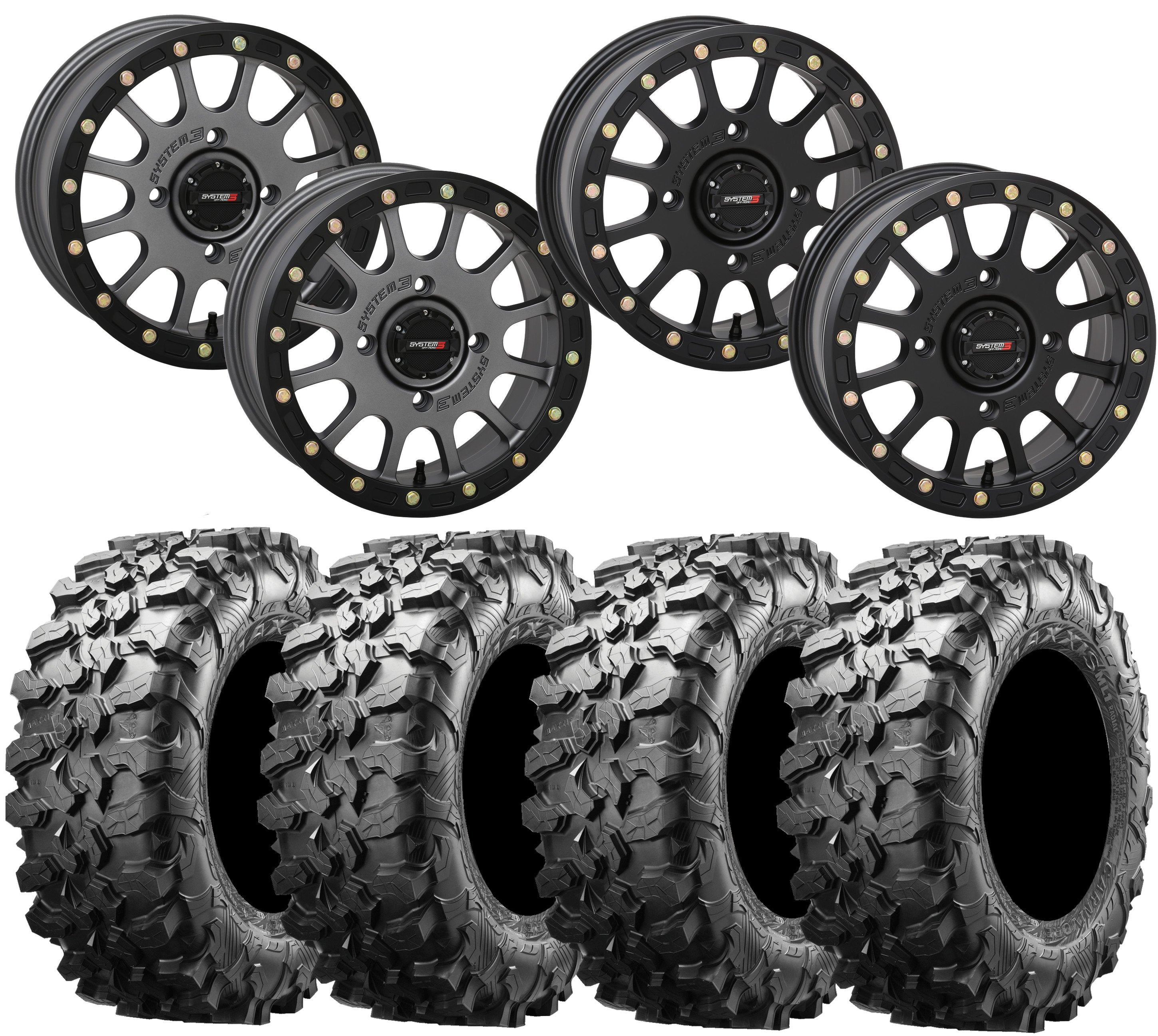 System 3 SB-5 Black Beadlock Wheel and Maxxis Carnivore Tire Kit