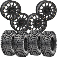 System 3 SB5 Beadlock Wheels Matte Black Mounted on Maxxis Roxxzilla Tires 4/156 Bolt Pattern – UTV Kit | PlanetSXS