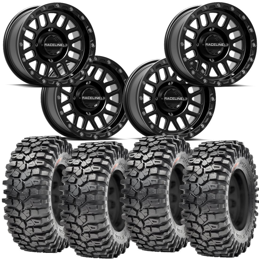 Raceline Podium Beadlock Wheel and Maxxis Roxxzilla Tire Kit