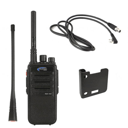 RDH16-U ANALOG/DIGITAL HANDHELD RADIO WITH MOUNT, JUMPER CABLE, AND LONG-RANGE ANTENNA